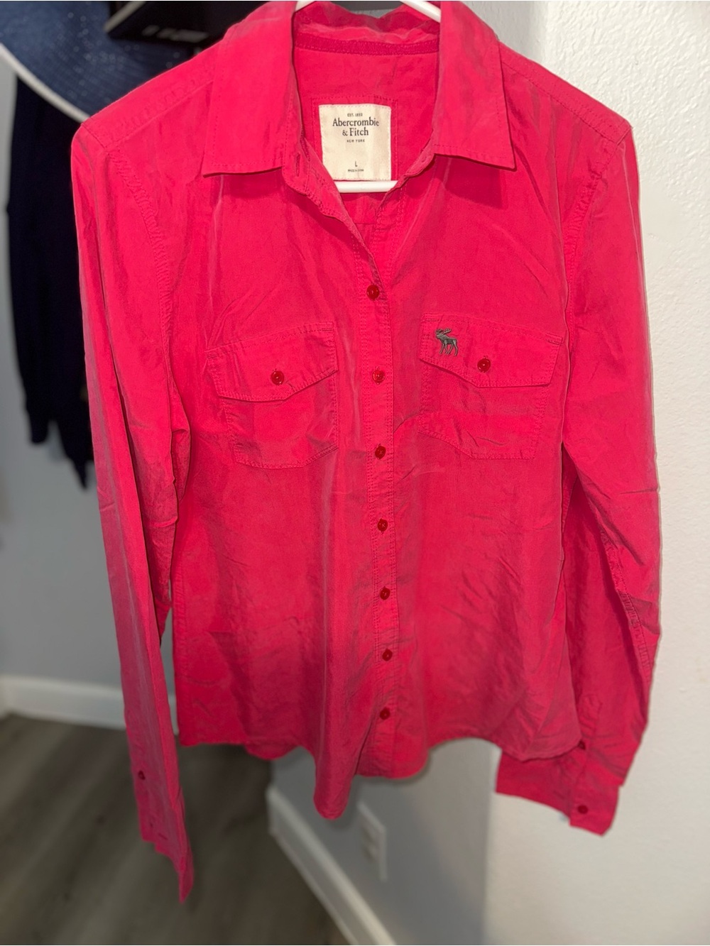 Abercrombie & Fitch Hot Pink Long-Sleeve Button-Down Shirt